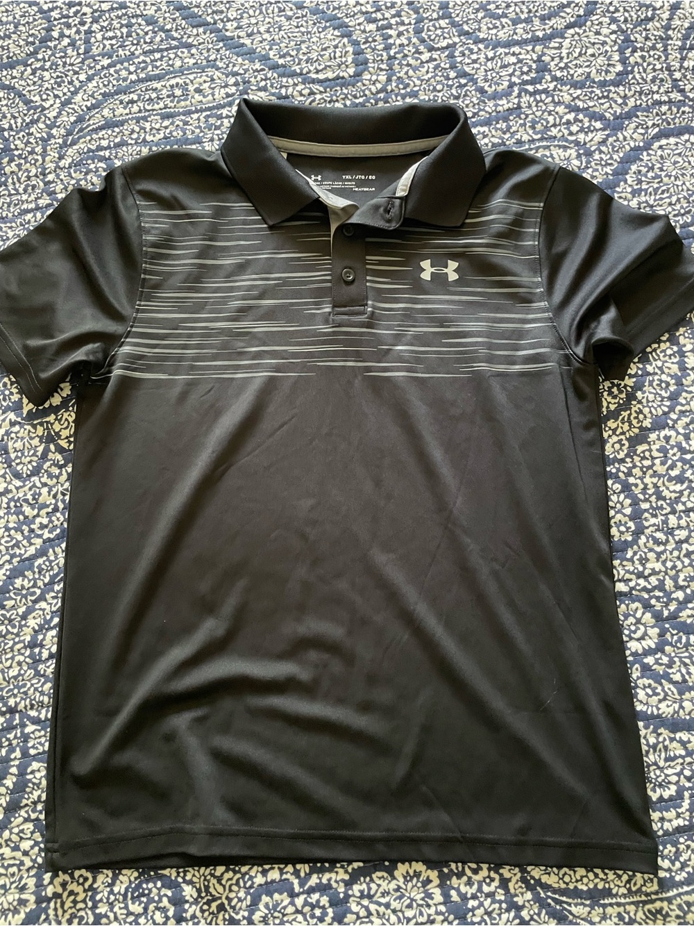 Under Armour Black Polo with Gray Stripe Detail